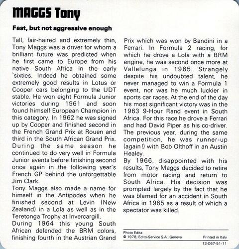 1978-80 Auto Rally Series 51 #13-067-51-11 Tony Maggs Back