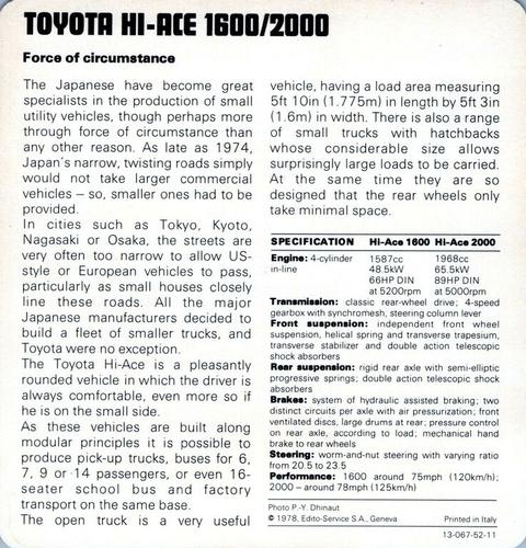 1978-80 Auto Rally Series 52 #13-067-52-11 Toyota Hi-Ace 1600/2000 Back