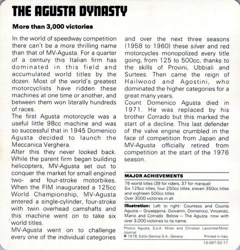 1978-80 Auto Rally Series 52 #13-067-52-17 The Agusta Dynasty Back