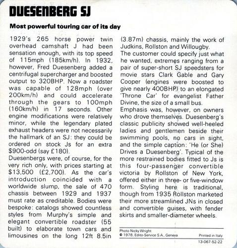 1978-80 Auto Rally Series 52 #13-067-52-22 Duesenberg SJ Back