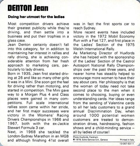 1978-80 Auto Rally Series 53 #13-067-53-11 Jean Denton Back