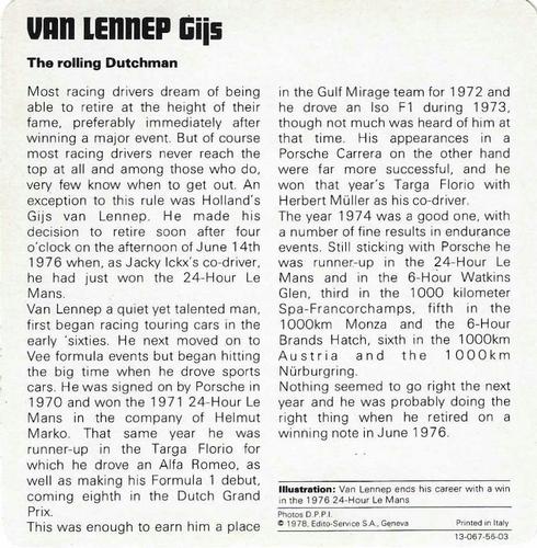 1978-80 Auto Rally Series 56 #13-067-56-03 Gijs Van Lennep Back