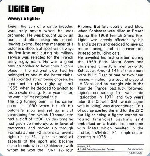 1978-80 Auto Rally Series 59 #13-067-59-01 Guy Ligier Back