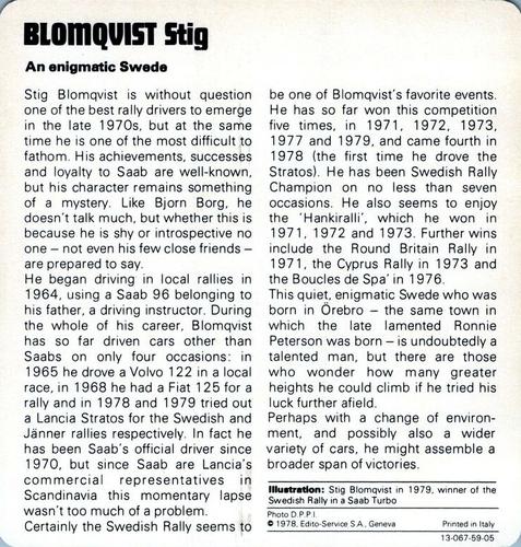 1978-80 Auto Rally Series 59 #13-067-59-05 Stig Blomqvist Back