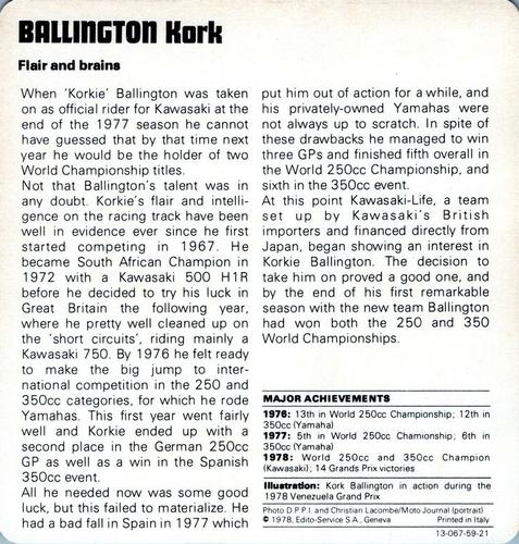 1978-80 Auto Rally Series 59 #13-067-59-21 Kork Ballington Back