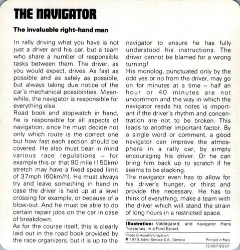 1978-80 Auto Rally Series 63 #13-067-63-01 The Navigator Back