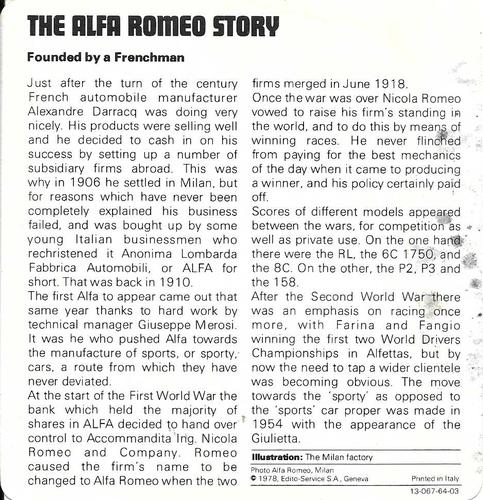 1978-80 Auto Rally Series 64 #13-067-64-03 The Alfa Romeo Story Back