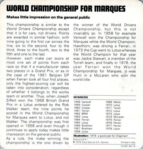 1978-80 Auto Rally Series 64 #13-067-64-14 World Championship For Marques Back