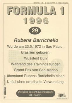 1996 Eurogum Formula 1 #29 Rubens Barrichello Back