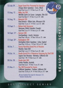 2001 Select Series #NNO Schedule Back