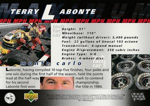 1997 Collector's Choice - Jumbo Box Toppers #4 Terry Labonte Back
