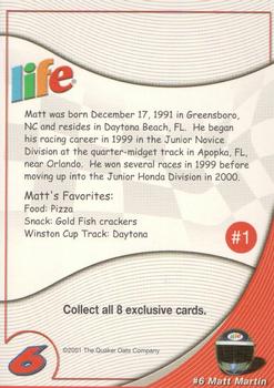2001 Life Mark & Matt Martin #1 Matt Martin Back