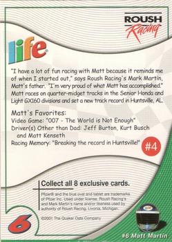 2001 Life Mark & Matt Martin #4 Matt Martin Back