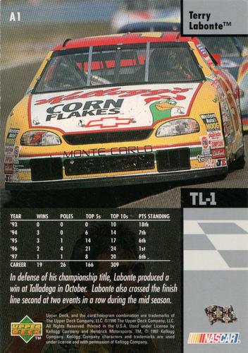 1998 Upper Deck Victory Circle - Jumbo 3x5 #A1 Terry Labonte Back