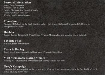 2008 Racing Champions Sprint Cars #NNO Greg Gunderson Back