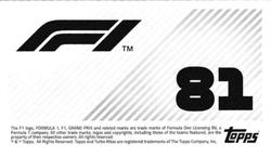 2021 Topps F1 Stickers #81 Lance Stroll Back