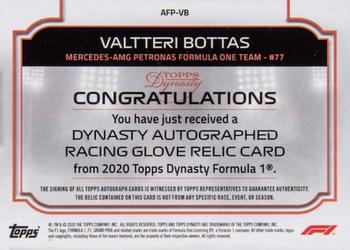 2020 Topps Dynasty Formula 1 - Dynasty Autographed Glove Patch #AFP-VB Valtteri Bottas Back