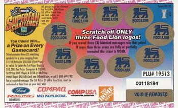 1999 Food Lion NASCAR SuperFan Challenge Game - Employee Game Parallel #NNO Dale Earnhardt's Car Back