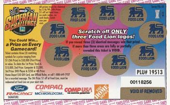 1999 Food Lion NASCAR SuperFan Challenge Game - Employee Game Parallel #NNO Matt Kenseth's Car Back