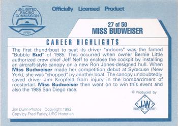 1992 APBA Thunder on the Water #27 Miss Budweiser Back