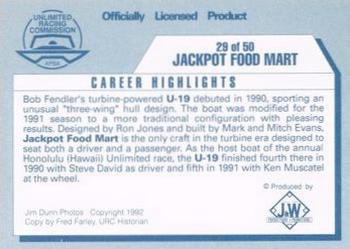 1992 APBA Thunder on the Water #29 Jackpot Food Mart Back