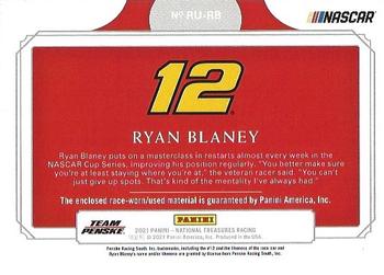 2021 Panini National Treasures - Race Used Firesuits #RU-RB Ryan Blaney Back