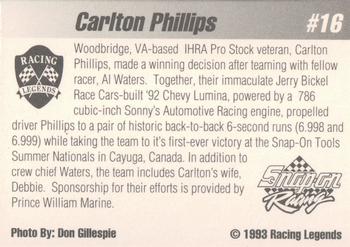 1992 Racing Legends IHRA #16 Carlton Phillips Back