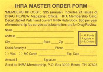 1992 Racing Legends IHRA #NNO IHRA Membership Offer Back
