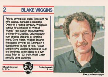 1991 Racing Legends IHRA #2 Blake Wiggins Back