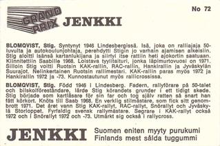 1975 Hellas Grand Prix Jenkki #72 Stig Blomqvist Back