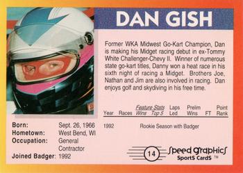 1992 Badger Midget Speed Graphics Sports Cards #14 Dan Gish Back
