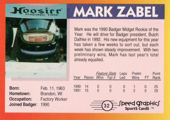 1992 Badger Midget Speed Graphics Sports Cards #32 Mark Zabel Back
