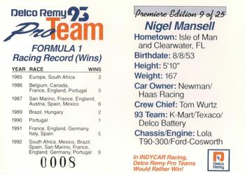 1993 Delco Remy Pro Team #9 Nigel Mansell Back