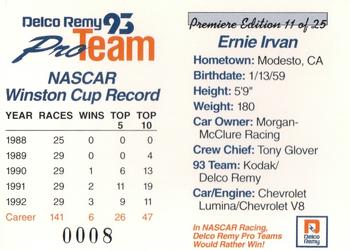 1993 Delco Remy Pro Team #11 Ernie Irvan Back