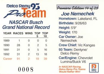 1993 Delco Remy Pro Team #14 Joe Nemechek Back