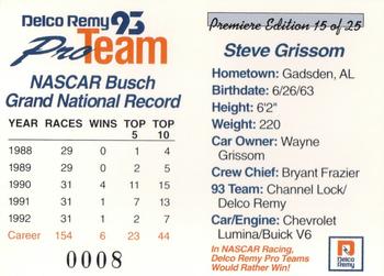 1993 Delco Remy Pro Team #15 Steve Grissom Back