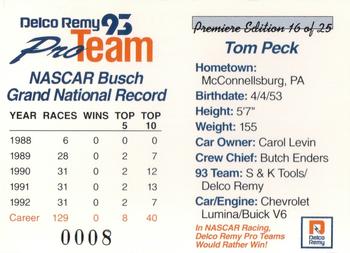 1993 Delco Remy Pro Team #16 Tom Peck Back