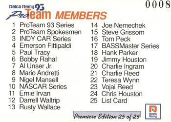 1993 Delco Remy Pro Team #25 Checklist Back