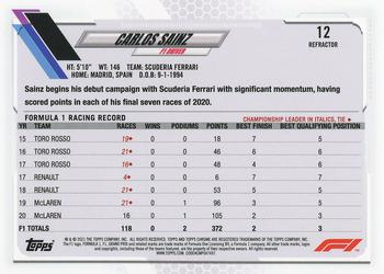 2021 Topps Chrome Formula 1 - Refractor #12 Carlos Sainz Back