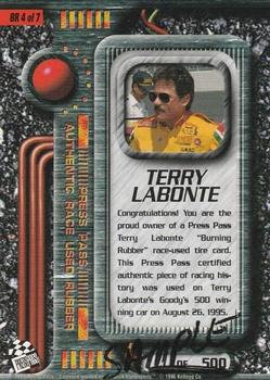 1996 Press Pass - Burning Rubber Sample #BR 4 Terry Labonte's Car Back