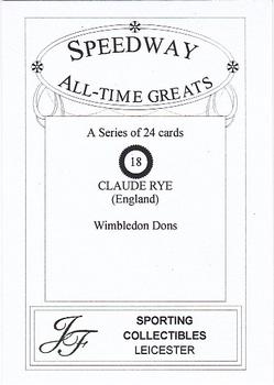 1999 Speedway All-Time Greats #18 Claude Rye Back