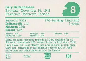 1987 A & S Racing Indy - Burger King #8 Gary Bettenhausen Back