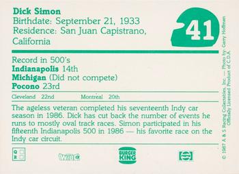 1987 A & S Racing Indy - Burger King #41 Dick Simon Back