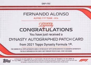 2021 Topps Dynasty Formula 1 - Dynasty Autograph Patch #DAP-FAII Fernando Alonso Back