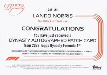 2021 Topps Dynasty Formula 1 - Dynasty Autograph Patch #DAP-LNI Lando Norris Back