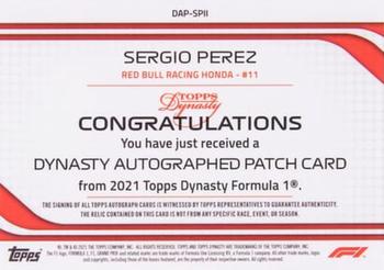 2021 Topps Dynasty Formula 1 - Dynasty Autograph Patch #DAP-SPII Sergio Perez Back