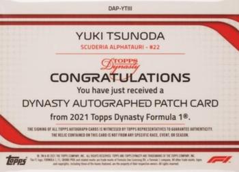 2021 Topps Dynasty Formula 1 - Dynasty Autograph Patch #DAP-YTIII Yuki Tsunoda Back