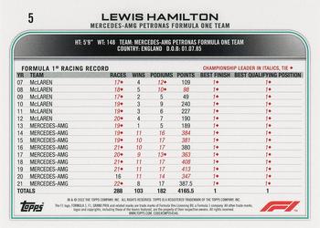 2022 Topps Formula 1 #5 Lewis Hamilton Back