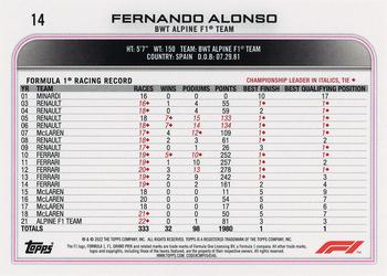 2022 Topps Formula 1 #14 Fernando Alonso Back