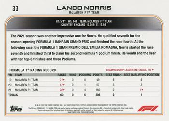 2022 Topps Formula 1 #33 Lando Norris Back